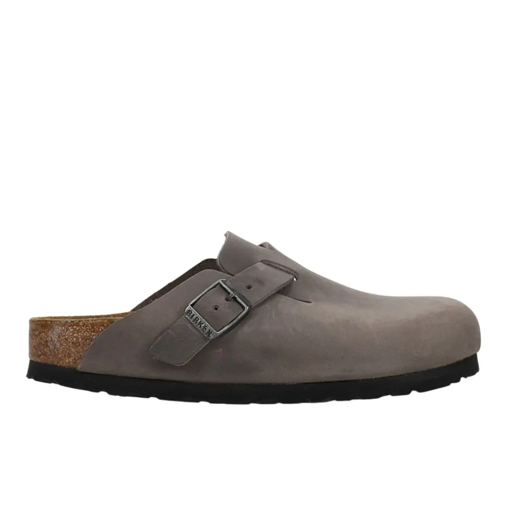 BIRKENSTOCK Womens Boston Soft Footbed Oiled Leather Clogs Casual - Grey BIRKENSTOCK Womens Boston Soft Footbed Oiled Leather Clogs Casual - Grey
