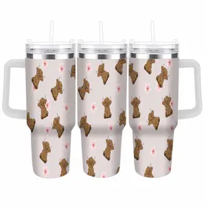 Highland Cow Tumbler (40oz/30oz/20oz) with Cute Floral Pattern Vacuum Insulated Stainless Steel Cup LeakProof Travel Mug for Daily Office Hydration Outdoor Camping Anniversary Gifts