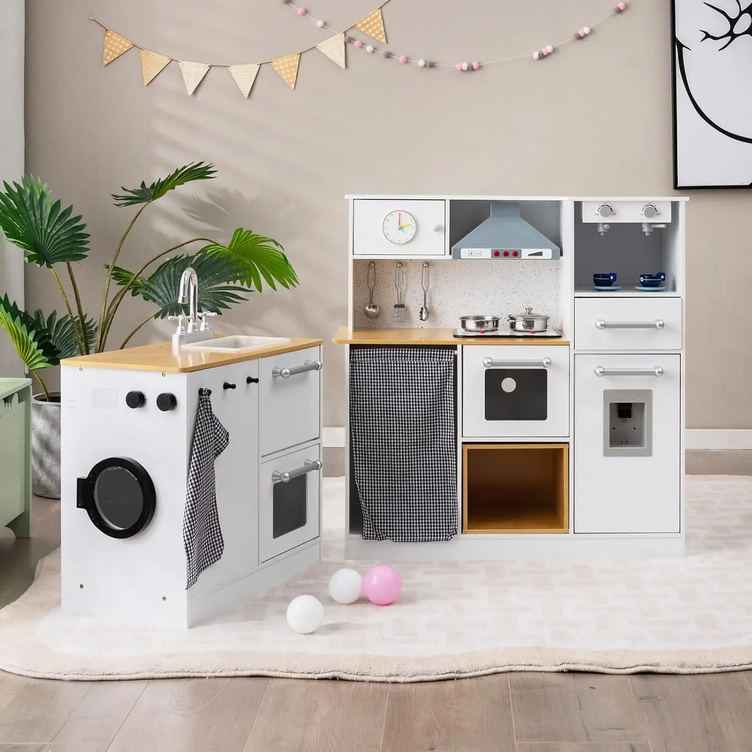[NEW YEAR SALE] Costway-Kids Kitchen Playset, Wooden Little Chef Pretend Play Kitchen Set w/Chalkboard & Water Dispenser, Stove, Storage Cabinet, Turning Knob, Play Kitchen for Toddlers