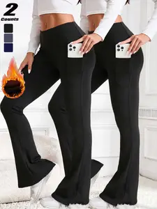 Women's Fall Winter Fleece Lined Yoga Pants, High Waisted Butt Lift Sporty Leggings, Casual Pocketed Long Pants for Fitness & Gym Stretchy High Waist, Athletic Workout Pants, Athleisure Style Pants