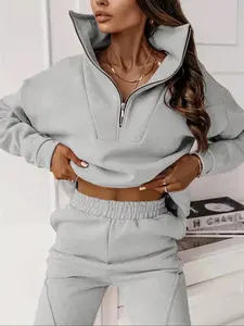 Two-piece women's solid-color crew-neck pullover with long sleeves and elastic waist and loose-fitting bottom pants, perfect for all occasions and versatile in style, Outfit