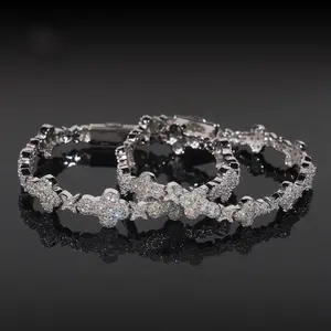 SM2025 Super Shiny 10mm  Clover Bracelet  Silver Iced Out For Men Women Hip Hop Jewelry Free Shippin