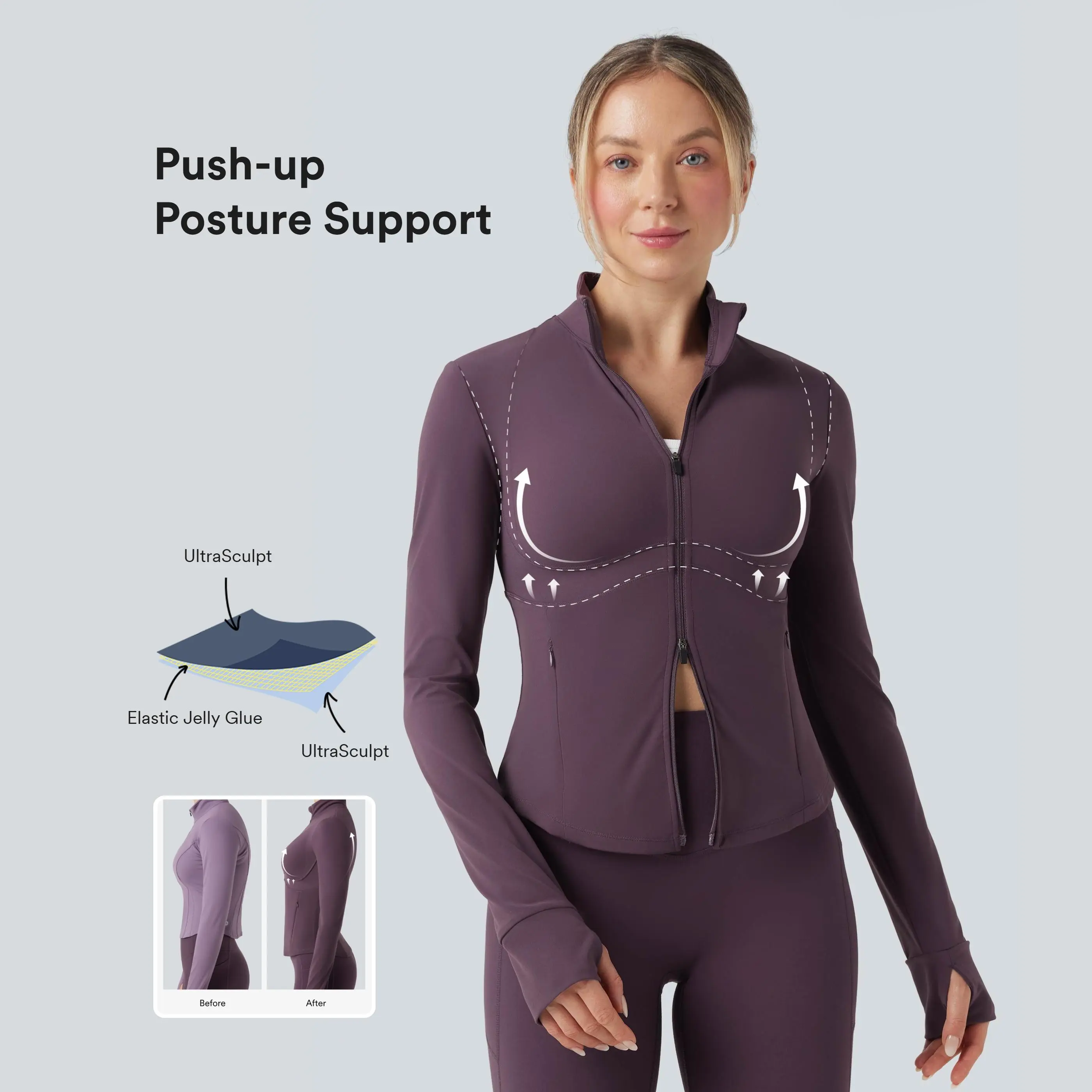 Halara UltraSculpt Mock Neck Push-Up Long Sleeve Thumb Hole Yoga Jacket with Pockets
