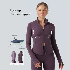 Halara UltraSculpt Mock Neck Push-Up Long Sleeve Thumb Hole Yoga Jacket with Pockets