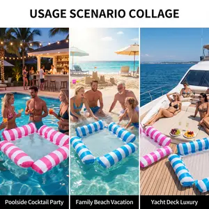 Multi-Position Inflatable Water Hammock, Lounge, Saddle, Drifter 4-in-1 Pool Float, Folding Portable Floating Raft for Lake River Swimming Pool, Adult Vacation Fun (Blue)