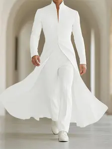 INCERUN Men's Casual Simple Solid Color Stand Collar Pleated Hem Long Sleeve Suit Jacket, Perfect for Daily Wear, Stylish and Comfortable