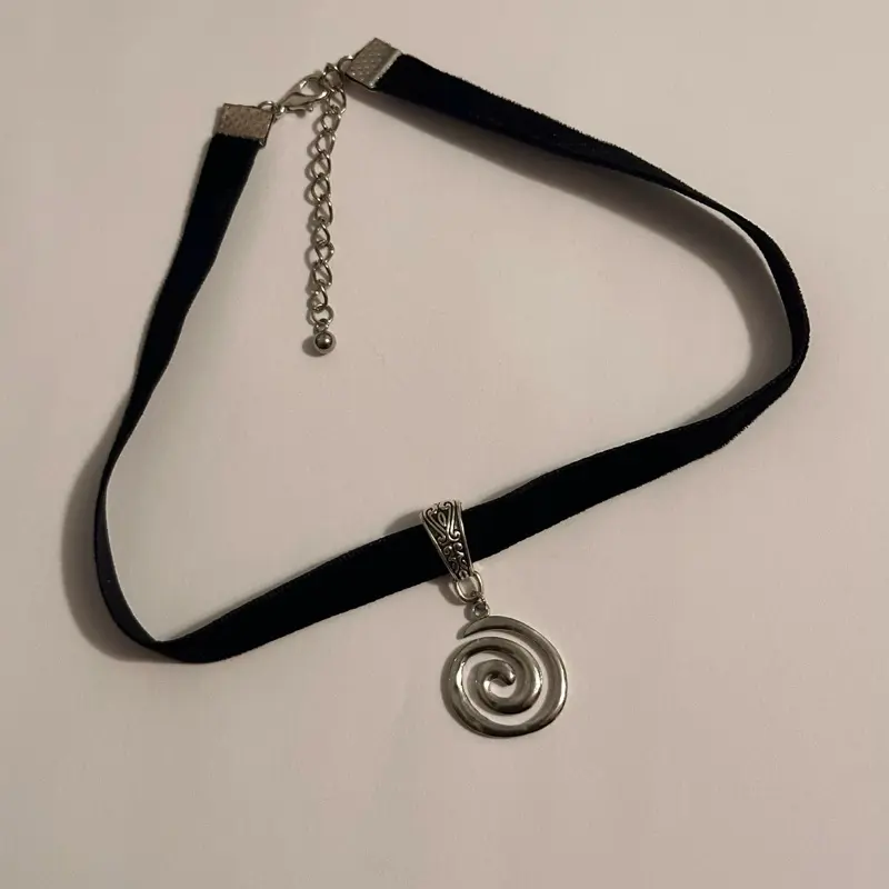 Spiral Charm on an Adjustable Black Velvet Choker Necklace