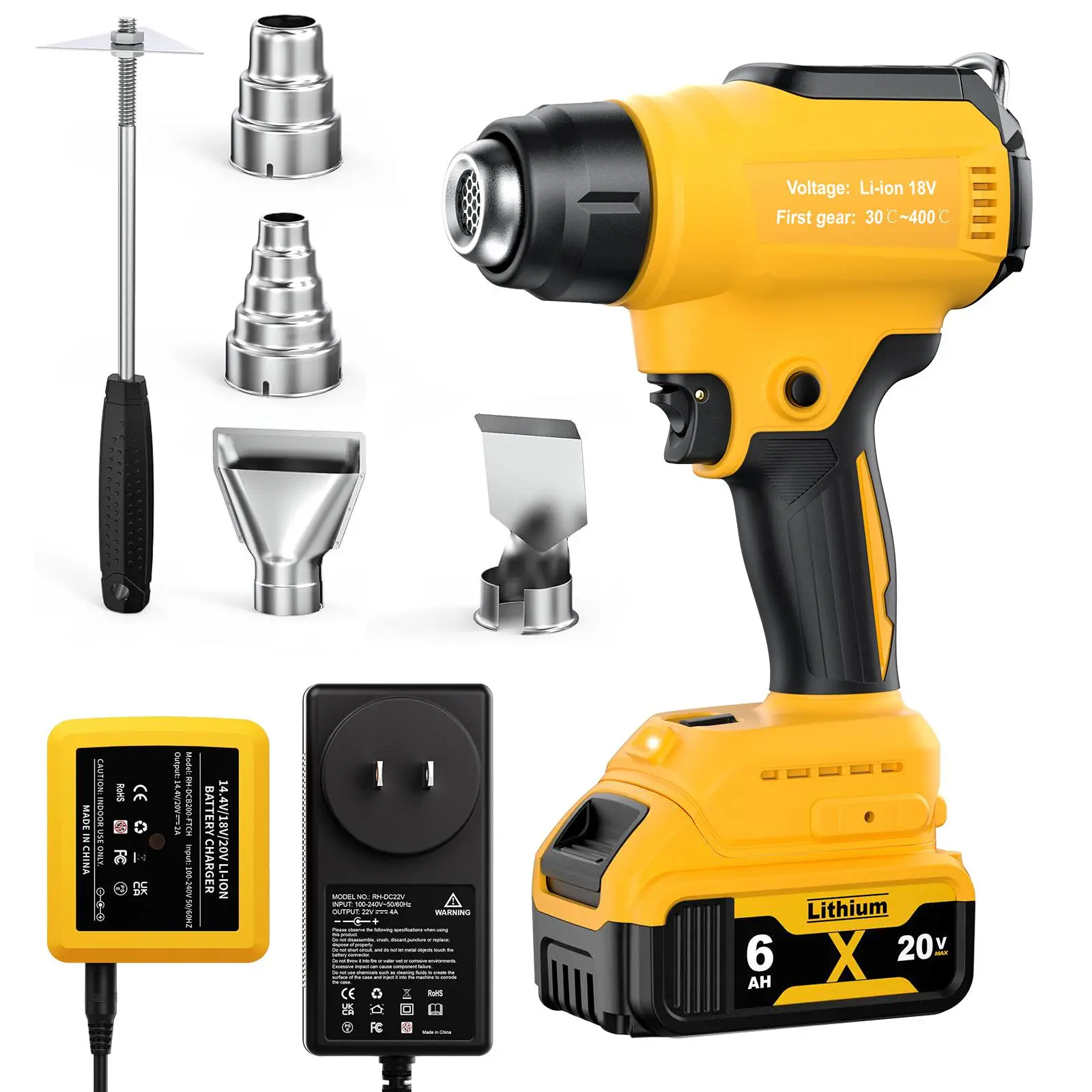 Fathersdaygift Cordless Heat Gun Compatible with DEWALT Battery Max 752°F (400°C) Heat Gun for Crafts, Shrink Tubing, Resin & Decorating Tool Portable