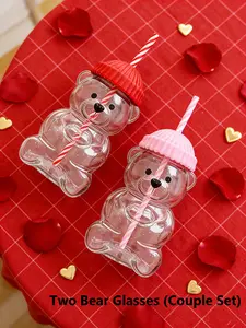Cute Teddy Bear Glass Straw Cup, 20oz Coffee Mug, Valentine's Day Gift for Girlfriend, All Seasons, Minimalist Design