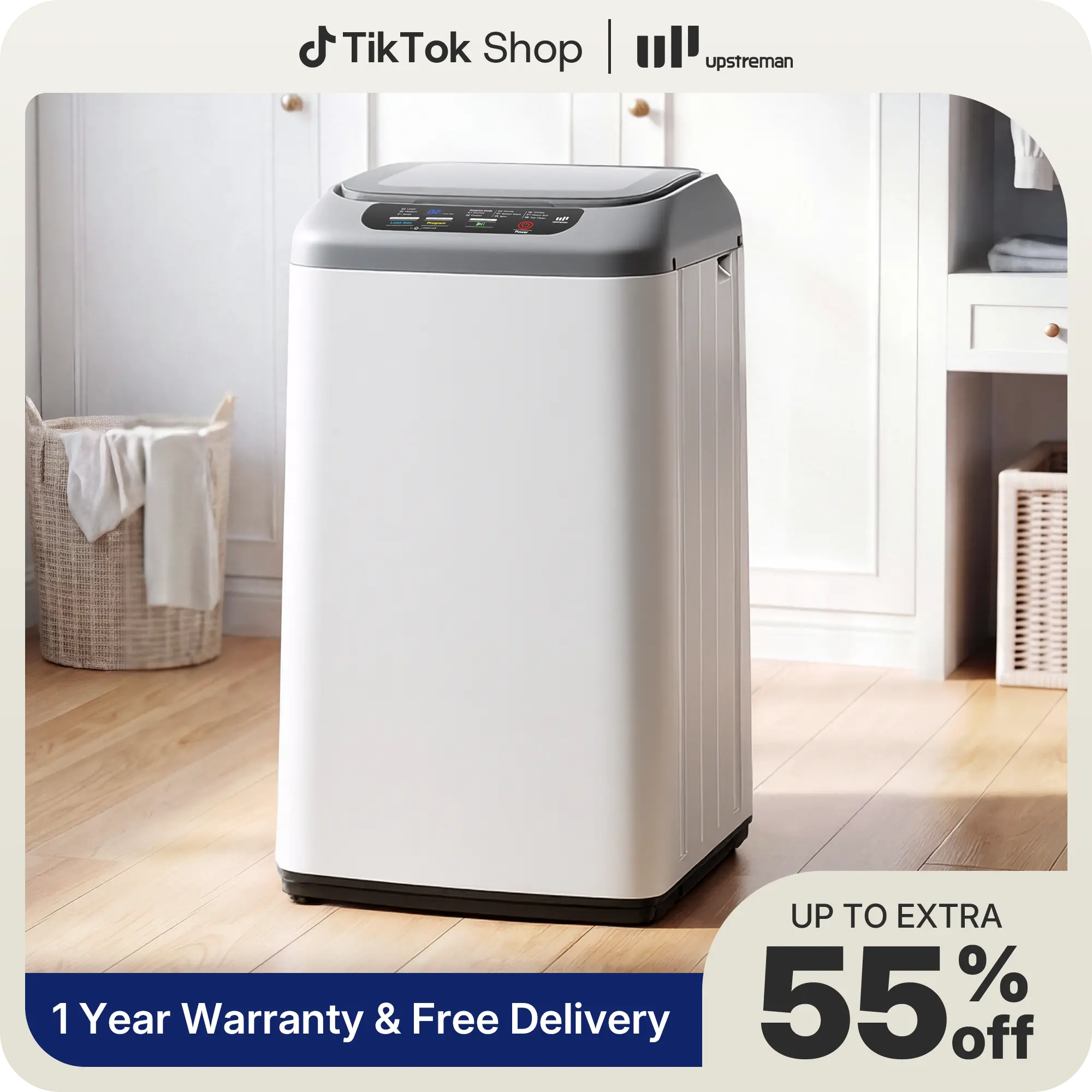 Upstreman Portable Washing Machine, 0.9 Cu.Ft Fully Automatic Portable Washer, 8 Wash Cycles With LED Display, 24H Delay Start Portable Washer and Spinner Combo for Apartment, Dorm, RV,Household-WM084