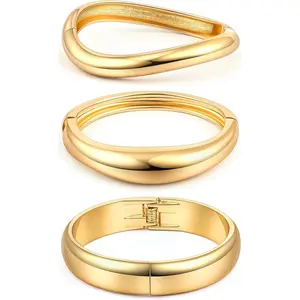 Gold Silver Cuff Bangle Bracelets for Women Trendy Hinged Open Wide Chunky Bracelet Irregular Minimalist Jewelry Gift Easy to Wear Fashion Modern Accessories