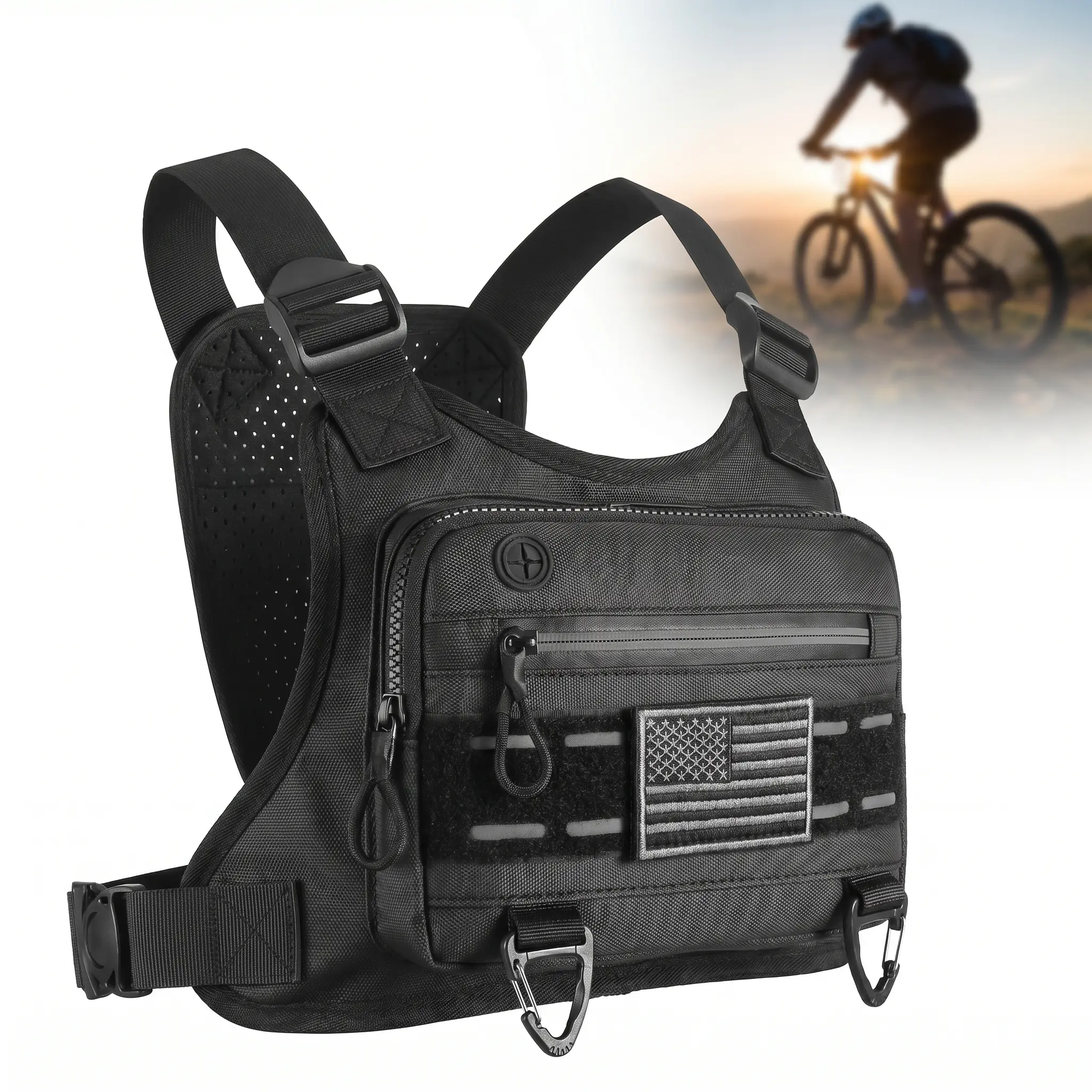 Men's Tactical Chest Pack, Water-Resistant Nylon Running & Workout Vest with an Anti-Theft Pocket, Adjustable Straps & Reflective Trim, Running Fanny Pack, Tactical Fanny Pack, Men's Accessories