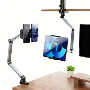 Phone Tablet Stand Holder, Adjustable Foldable Tablet Arm iPad Desk Mount with 360° Rotate Base, Phone Holder iPad Stand for Desk and Bed, Compatible with Tablets, Phones or Other 4-15.6" Device
