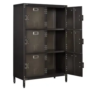 Letaya 47-in Freestanding Vintage Metal Storage Locker - 6-Door Lockable Steel Cabinet with Adjustable Shelves, Old School Design, for Office & Home Use, Freestanding Storage Cabinet