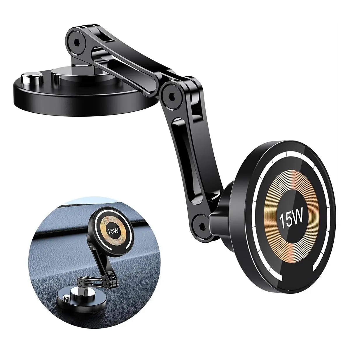 Magnetic Wireless Car Charger, Smartphone Car Charger, Magnetic Charging Design, 15W Fast Charging Phone Holder Mount, Car Cell Phone Holder Compatible with iPhone 15 14 13 12, Wireless Charger For Car