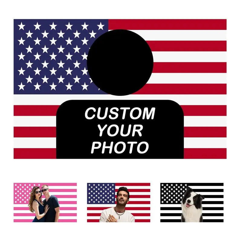 Custom American Flag Banner with Your Photo, Personalized Image Tapestry Wall Decoration for Dormitory Living Rooms Bedrooms, Funny Gift