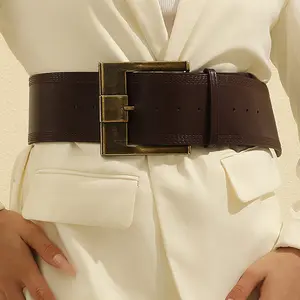 ChicMe Women's Plain Vintage Wide Leather Belt Fashion Buckle Waist Belts