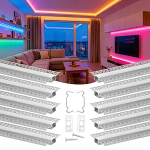 10-Packs Trimless Recessed Drywall LED Aluminum Channels, 6.6ft Double-Side Aluminum Profiles with Milky Cover Diffuser, Heat Dissip Function, End Caps & Mounting Clips for Wall, Ceiling