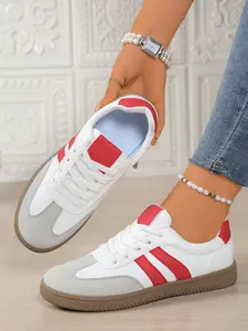 Women's Retro Style Low Top Sneakers, Textile Upper Material, Rubber Sole, All-Season Casual Footwear, Perfect for Daily Wear & Stylish