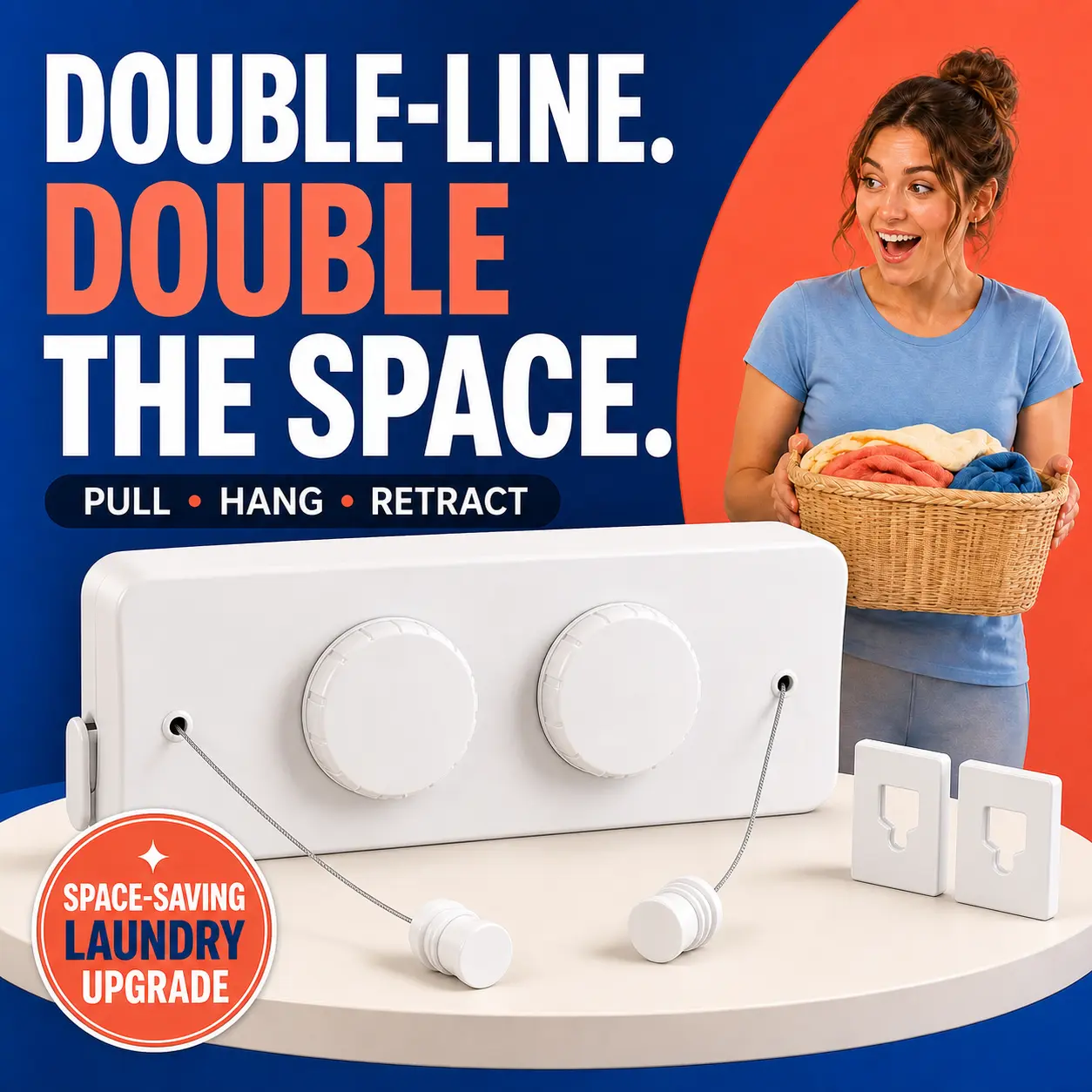 (US) Wall-Mounted Stainless Steel Adjustable Retractable Laundry Drying Rack - 15-20kg Load-Bearing Anti-Sagging Clothesline for Bathroom, Balcony