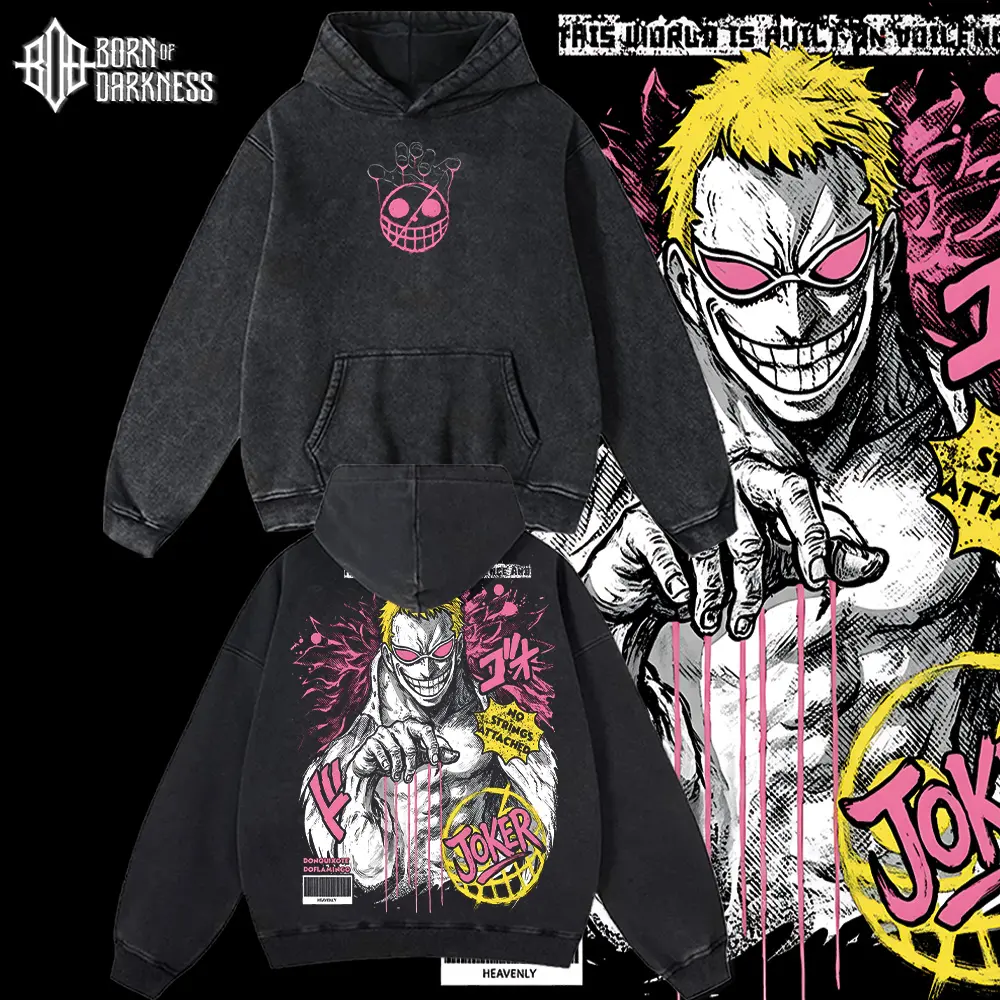 BOD - Donquixote Doflamingo Vintage Unisex Oversize Washed Cotton T-shirt Hoodie, Anime Graphic Tee, Manga Anime Lover, Anime Merch Fan, Outfits Men, Boys Merch Top