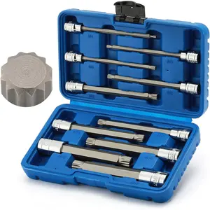 6" Extra Long XZN Triple Square Spline Bit Socket Set, 4mm to 18mm, 10-, 3/8" & 1/2" Drive