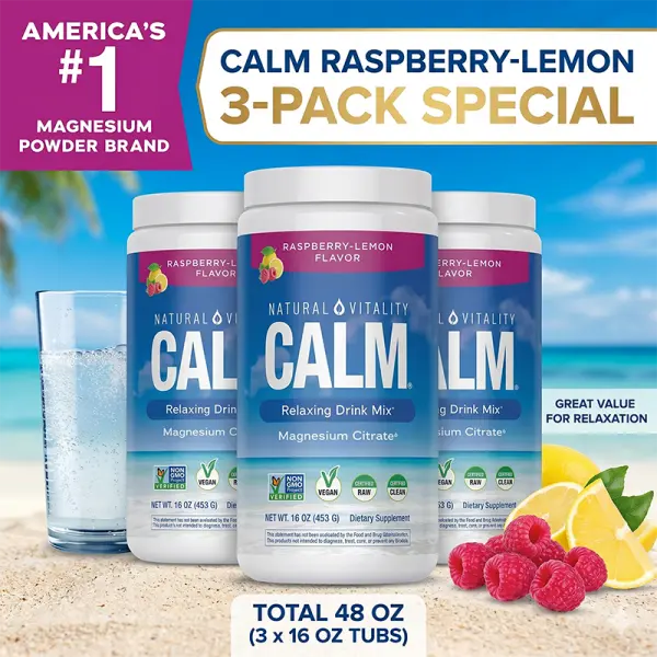 Natural Vitality CALM Magnesium Powder, Raspberry Lemon 16oz - Stress Relief Drink Mix ️ 24-HR FAST SHIP