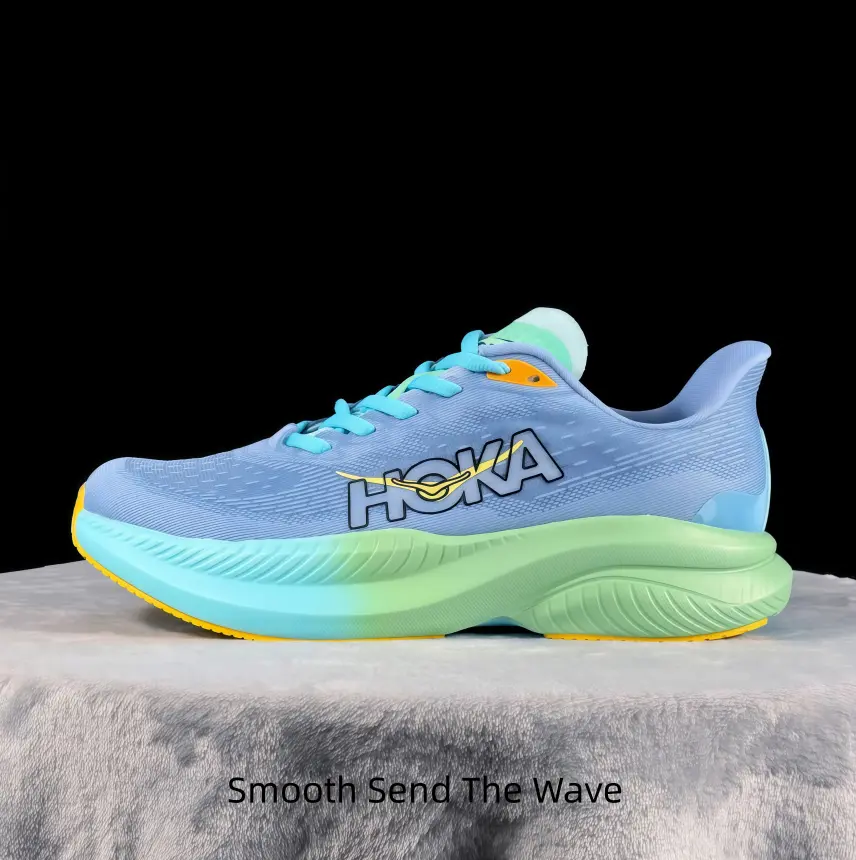Sky blue mesh cushioned running shoes with mint gradient sole, cool pastel tone ideal for seaside stroll and summer travel OOTD reels