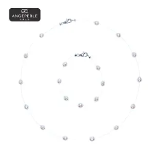 ANGEPERLE S925 Silver Clasp Freshwater Pearl "Starring Necklace & Bracelet Set (Invisible Fishing Line) 5.5-6.5mm TSJ637
