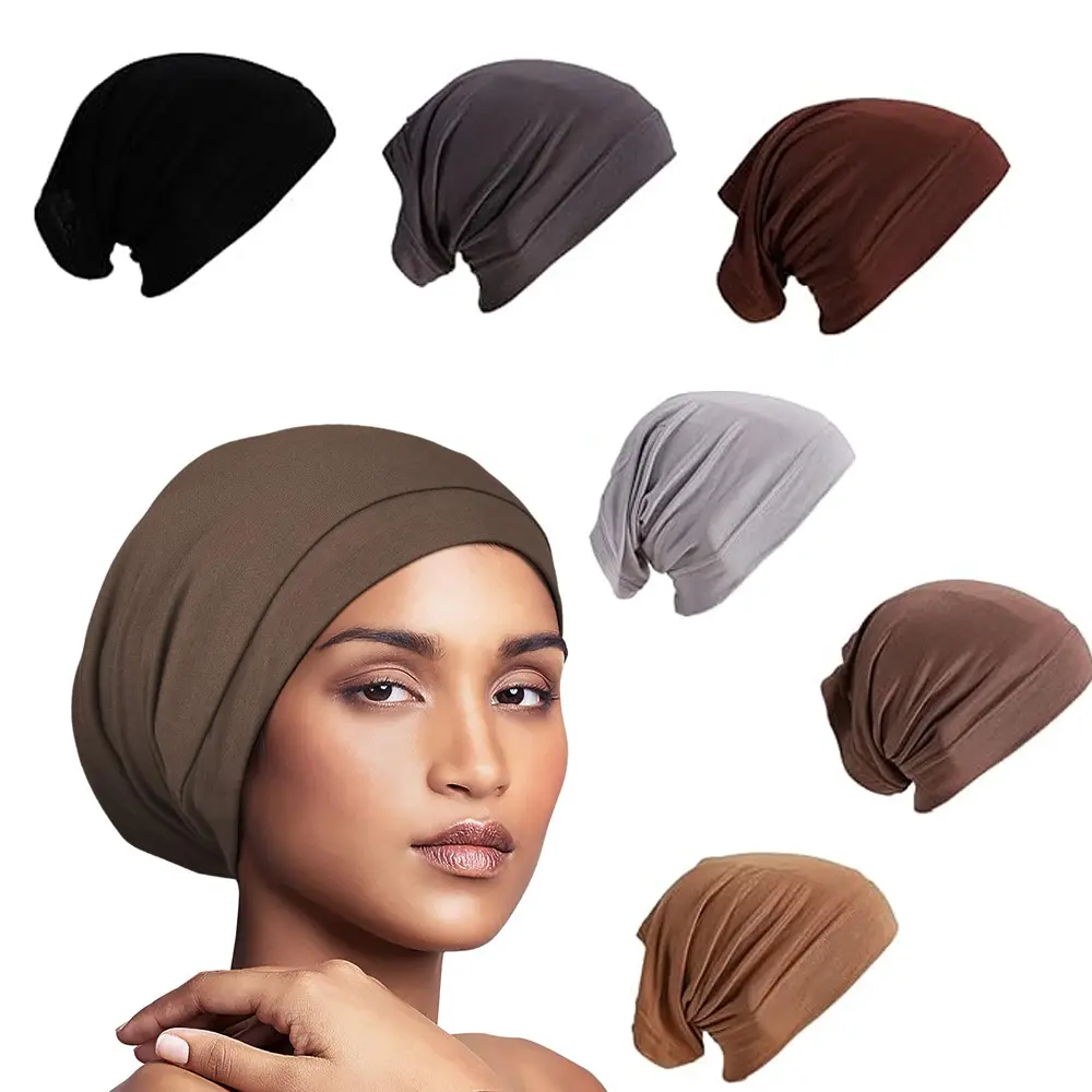 Women's 6-Pcs Modal Inner Hijab Tube Cap - 1-Size, Cooling, Breathable, Sweat-Absorbent, Stretch Fit, Smooth Surface Jersey Bonnet Undercap for Muslim Adults