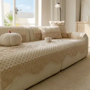 Pure Color Quilted Sofa Cover Anti-Slip, Soft Comfortable Sofa Pad or Pillow Case, Reusable Sofa Protector for Home Living Room Decoration, Couch Cover