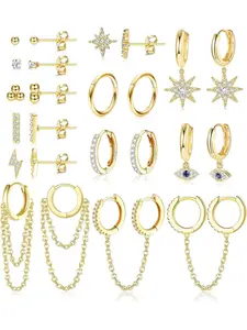 Rhinestone Decorated Lightening Design Hoop Earring Sets & Stud Earrings, Fashionable Earrings Set for Women & Girls, Trendy All-match & Exquisite Cubic Zirconia Jewelry for Birthday Gift, Earring Stack