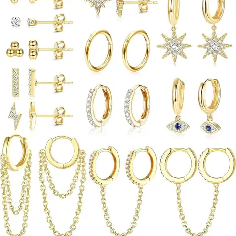 Rhinestone Decorated Lightening Design Hoop Earring Sets & Stud Earrings, Fashionable Earrings Set for Women & Girls, Trendy All-match & Exquisite Cubic Zirconia Jewelry for Birthday Gift, Earring Stacking Set