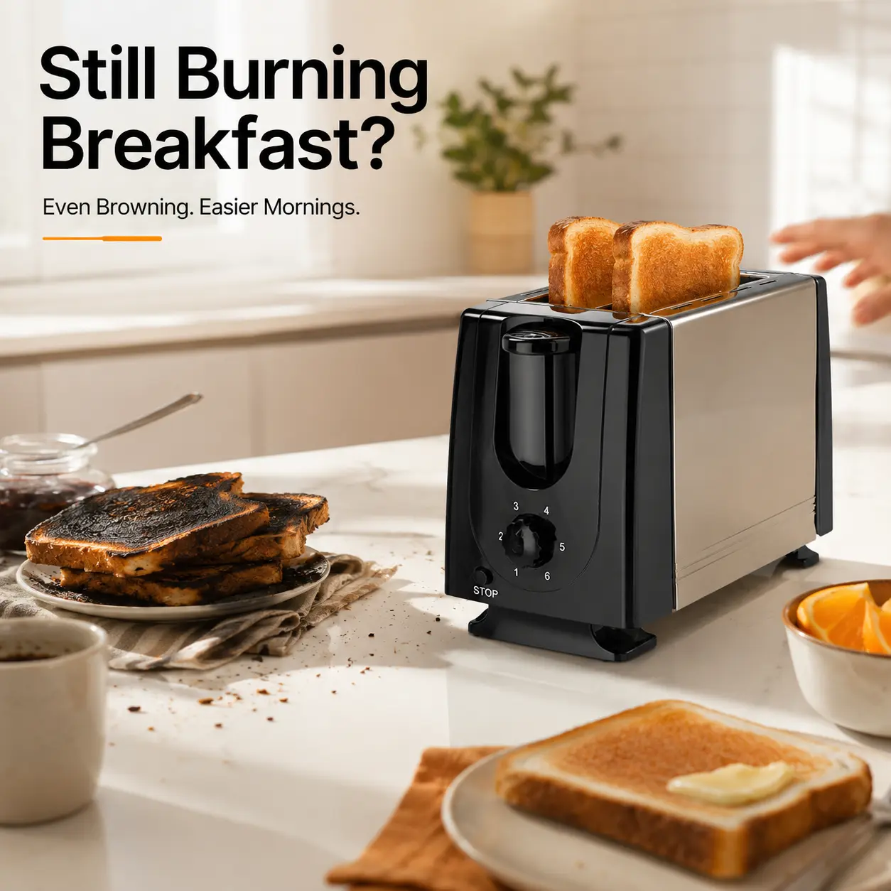 2-Slice Compact Stainless Steel Bread Toaster - Countertop Kitchen Appliance, 6 Browning Settings, Automatic Pop-Up, Easy-Clean Design for Home Cooking, Festive Party Gifts figure mini