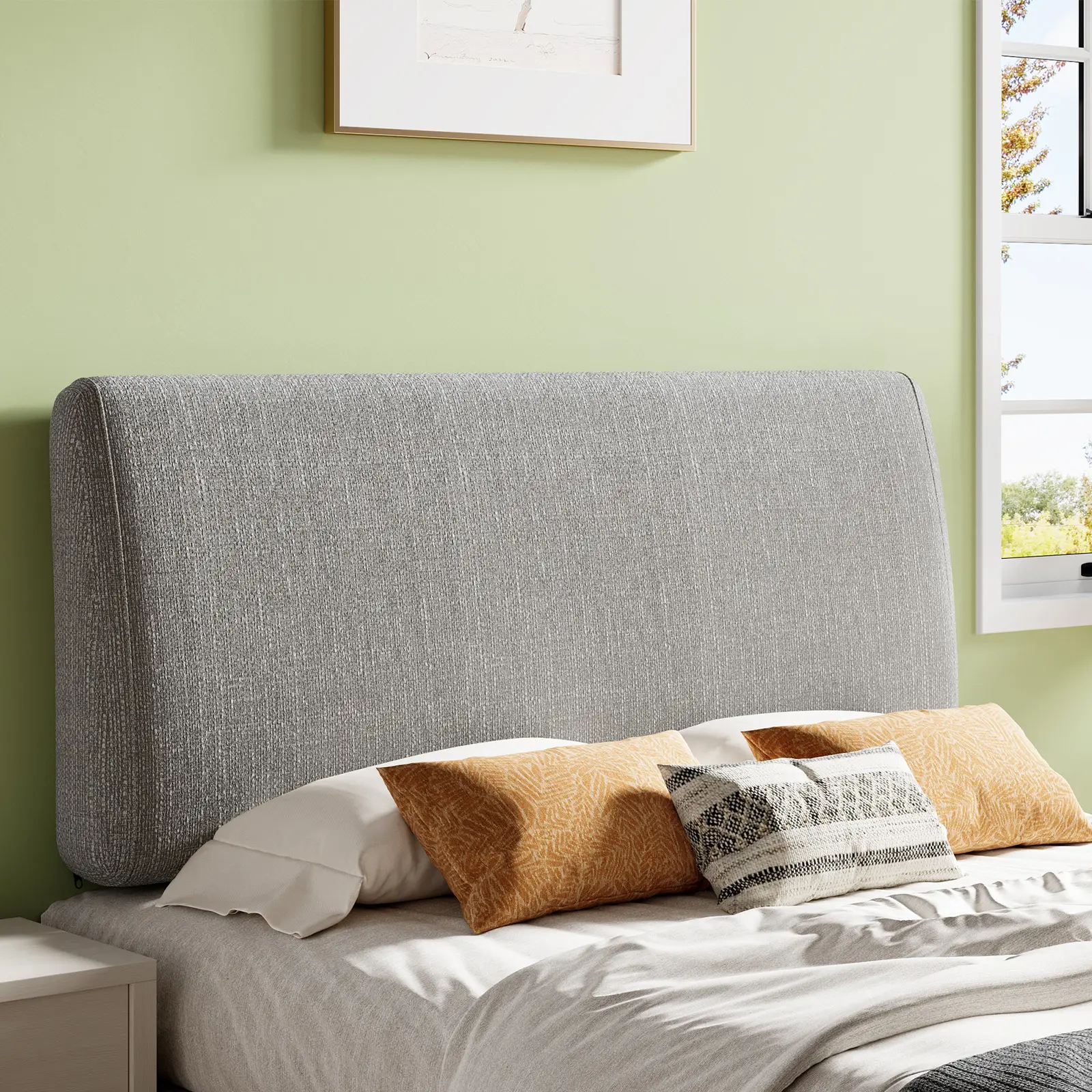 【DealsForYouDays】Pinmoco Soft Curved Upholstered Foam Headboard - Height Adjustable, Ergonomic, Sturdy, Headboard Only - Compatible with Platform Bed Frames (Full/Queen/King), Soft Curved Headboard.Home Accessory,Does not damage the wall, Modern Upholster