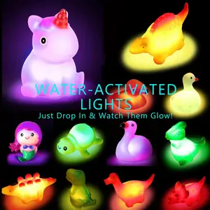 Light up Bath Toys for Kids 3-8, Unicorn Bath Toys Light Up Floating Rubber Toys, Flashing Color Changing Light in Water, 5PCS Dinosaur Light-Up Bath Toy