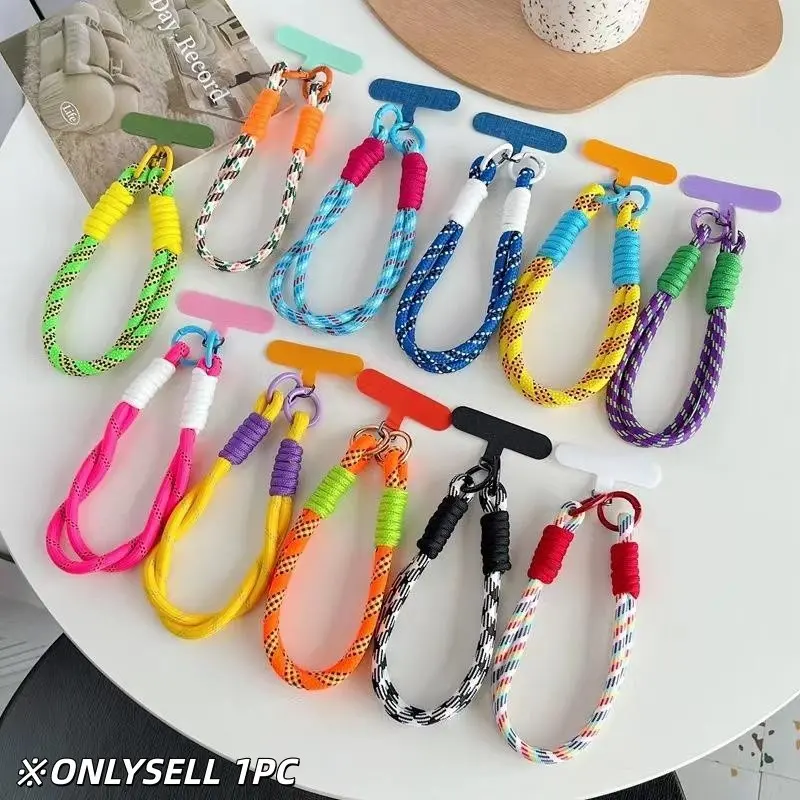 Colorful Braided Phone Wrist Strap, Trendy Contrast Color Rope Phone Lanyard with Tabs, Universal Detachable Phone Charm Keychain Phone Chains for iPhone Samsung, Cellphone Accessories, Street Fashion Accessory for Women Teens