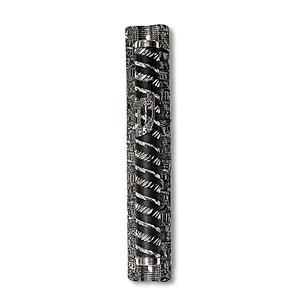 Metal Gray Black Silver-Tone Pattern Classic Mezuzah Case, 6.5" - Made in Israel
