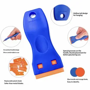 2Pcs Plastic Scraper Tool with 100 Replacement Blades, No-Scratch Adhesive & Sticker Remover, Safe Cleaning Tool for Glass, Car Windshields, Tiles & Hard Surfaces