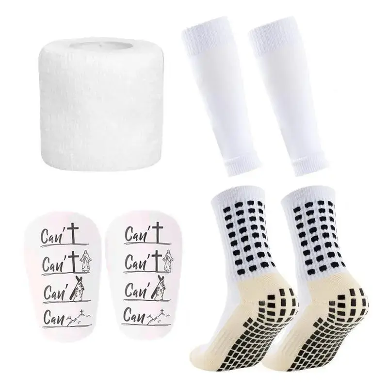 Outdoor Sports Socks Set, 7 Counts/set Non-slip Sports Running Socks & Sock Cover & Bandage & Mini Leg Guards, 2026 Professional Football Equipment Set, Training Tools, Grip Socks
