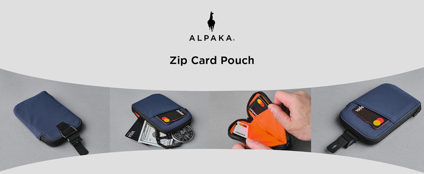 ALPAKA Zip Card Pouch - Card Wallet and Coin Pouch - Holds 12-20 Cards and Cash Holder with Blue Axoflux, RFID Blocking Weatherproof Material ALPAKA Zip Card Pouch - Card Wallet and Coin Pouch - Holds 12-20 Cards and Cash Holder with Blue Axoflux, RFID Blocking Weatherproof Material