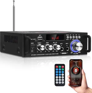 Amplifier Home Audio,BT-298A Bluetooth Amplifier 2.0CH Stereo Receivers RMS 40W+40W Integrated FM Radio,Karaoke,HiFi Sound Amp Bluetooth 5.0 AUX MIC SD USB Input Receiver Stereo for Home,Car,Party