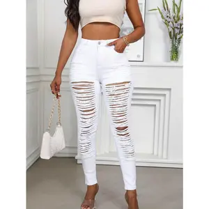 Women Sexyshine Women's High Waisted Skinny Destroyed Ripped Hole Denim Pants Long Stretch Pencil Jeans for Women Womenswear SpringStatements