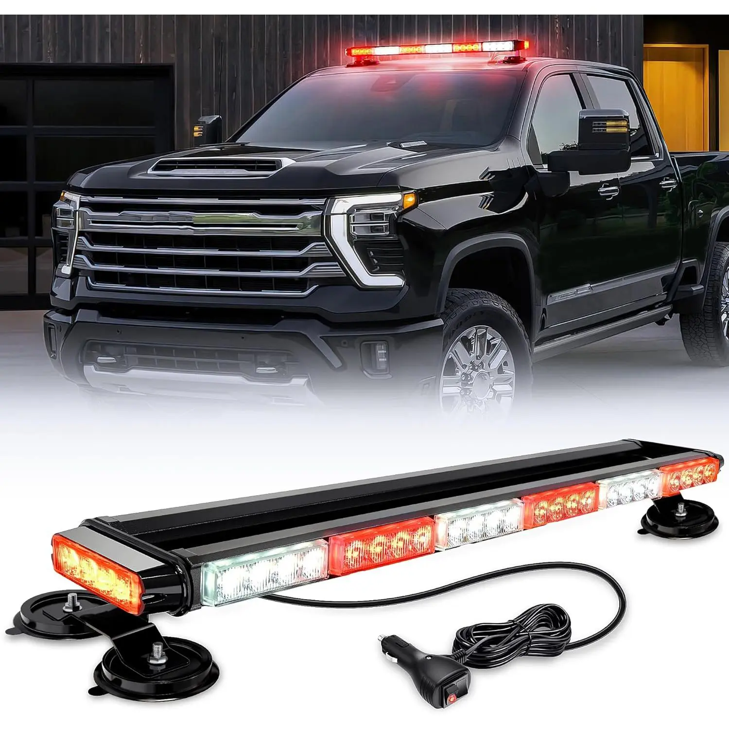 Nilight 29.5" Aluminum Alloy Roof-Mounted Emergency Strobe Light Bar, 56-LED Magnetic Base, 12V-24V 21 Strobe Patterns, 17 ft Heavy-Duty Cable, Anti-Condensation Drain Port, Durable High-Visibility Car Strip Light for Trucks, Construction Vehicles, Durabi