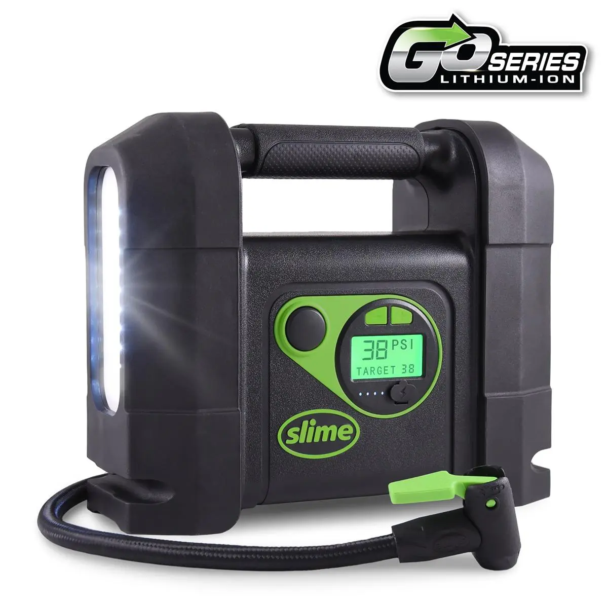 212 MAIN 8091893 Cordless Inflator - Black & Green, Rubberized, Digital Display, Portable Power, Batteries, 2.42 lbs, 9 Bright LED Lights, 4 Months Lifespan, Handle, Auto Shut Off, Car