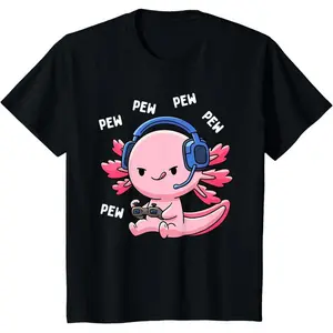 100%cotton Axolotl Gaming Kids Boys Girls Anime Video Game Pew Gamer T-Shirt
