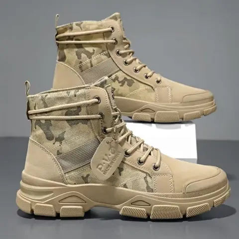 Men's Large-Size High-Top Lace-Up Hiking Boots - Comfortable, Anti-Slip Sole, Windproof Shoes for Outdoor Walking, All-Season Men's Shoes, Tactical Motorcycle Boots, Hiking Shoes