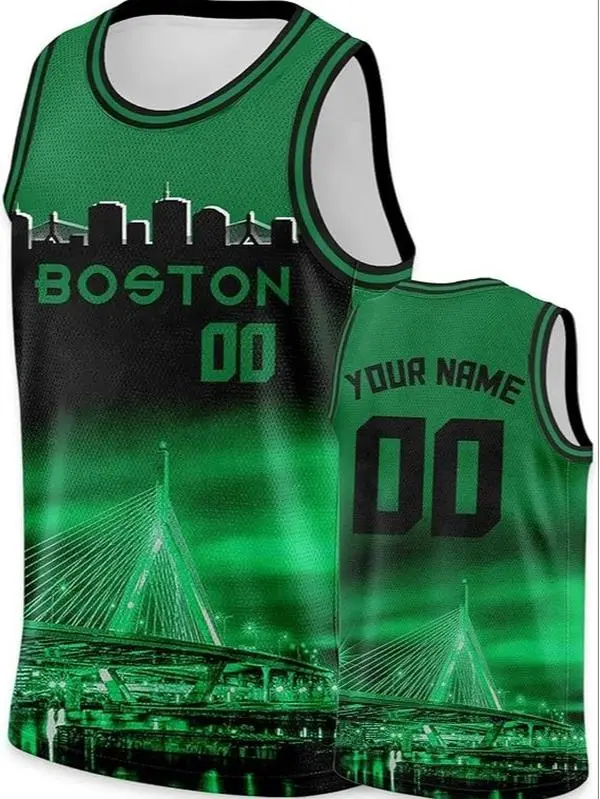 Custom Basketball Jersey Bosst4on City Night Skyline Shirt - Add Your Name and Number - Team Uniform Gift for Men Women Youth