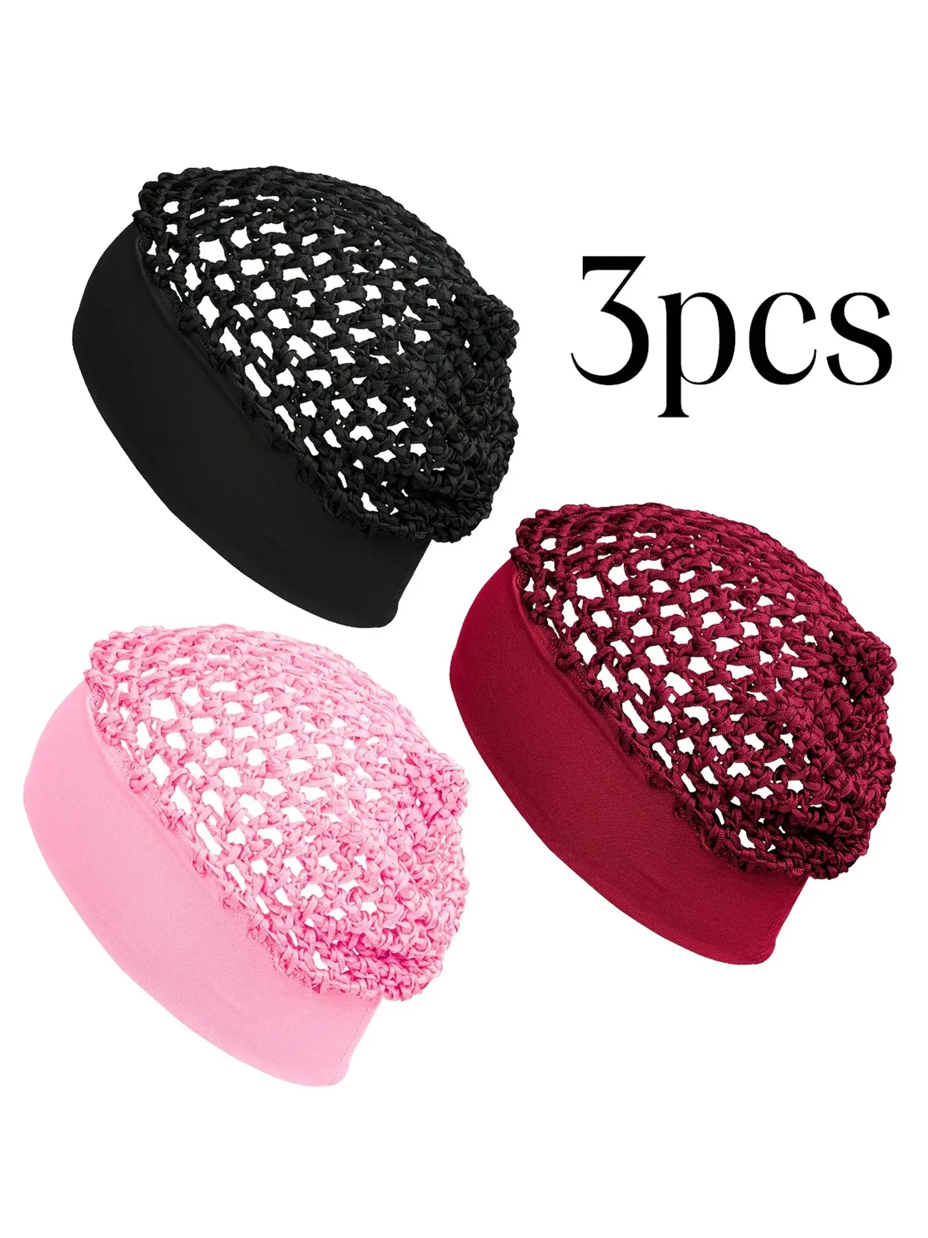 3pcs Mesh Crochet Hair Net, Rayon Knit Snood Hat, Night Cap, Thick Short Women Hairnet, Snoods Cover Ornament for Sleeping, Preserve Hair, Comfortable & Stylish