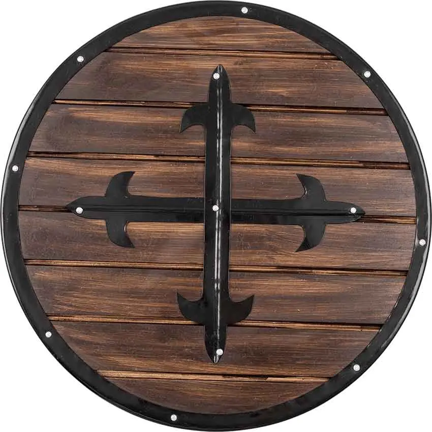 Medieval Warrior Soldier's Wooden Shield Full Size Reinforced with Steel for Cosplay, LARP, Reenactments, Costumes, Leather, Renaissance, Menswear, Stylish
